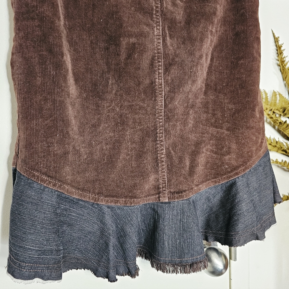 BEDO Y2K Patchwork Black Brown Corduroy Denim Skirt Goth Boho - Picture 8 of 10